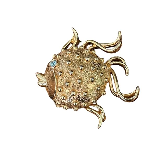 Vintage Fuller Solid Perfume Locket Blow Fish Brooch - Picture 7 of 7